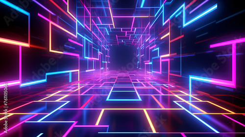 Corridor features vibrant neon lights and futuristic design