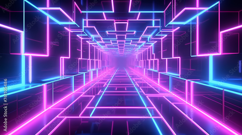 Corridor features vibrant neon lights and futuristic design Corridor features vibrant neon lights and futuristic design