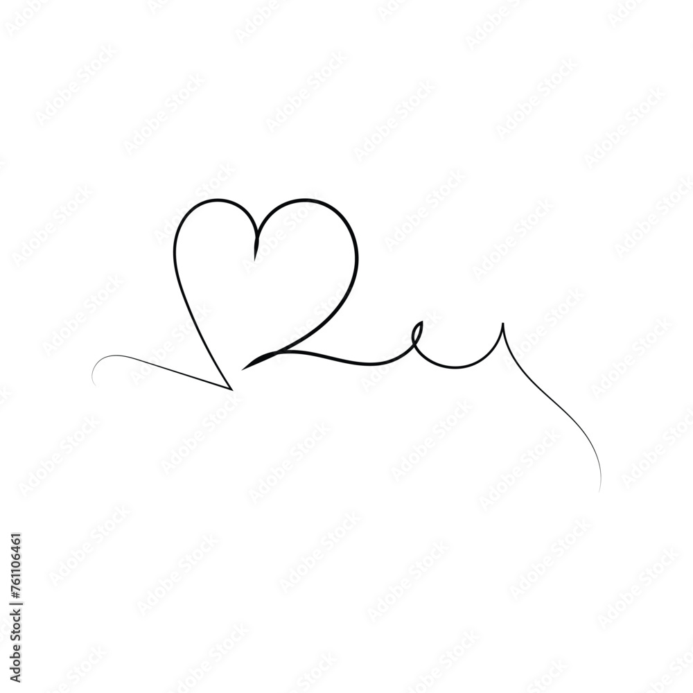 hearts with love signs.  One Continuous line draw. romantic symbols in simple linear style. Editable stroke.