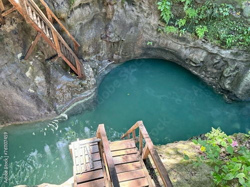 Caribbean waterfall aerial view