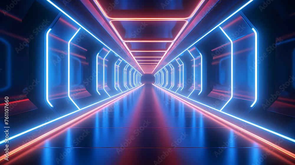 Fototapeta premium Corridor features vibrant neon lights and futuristic design