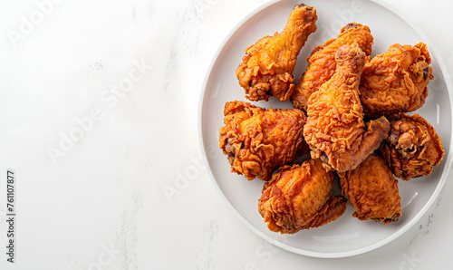 Crispy fried chicken in a white plate, Generative AI 