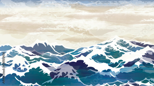海 波のある和風背景イラスト