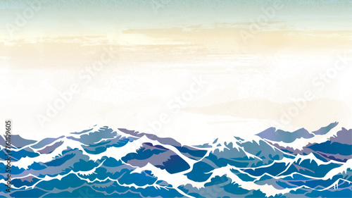 海　波のある和風背景イラスト