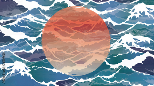 海　波のある和風背景イラスト