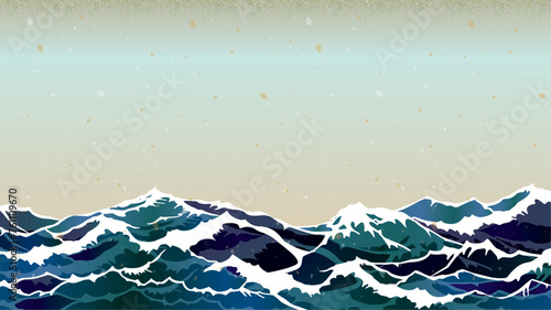 海　波のある和風背景イラスト