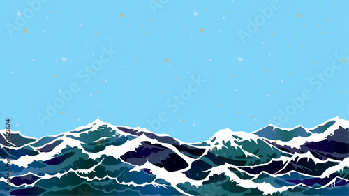 海　波のある和風背景イラスト