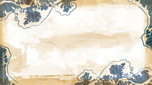 海　波のある和風背景イラスト