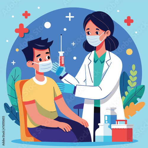 Doctor vaccinating a patient. Vector illustration in a flat style. © Rony