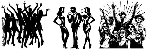 People holding using mobile phones set Characters with smartphones in hands Men women use cellphones surfing internet chatting Flat graphic vector illustrations black and white