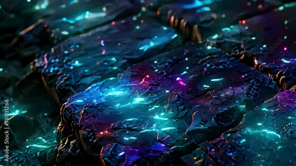 Blue luminous runes and patterns on black stone. The style of the northern barbarians, the mythology of the northern peoples. Generative AI Blue luminous runes and patterns on black stone. The style of the northern barbarians, the mythology of the northern peoples. Generative AI