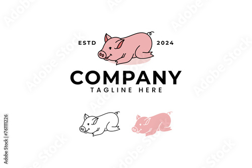 the pig is lying down logo design for animal food farm restaurant company business