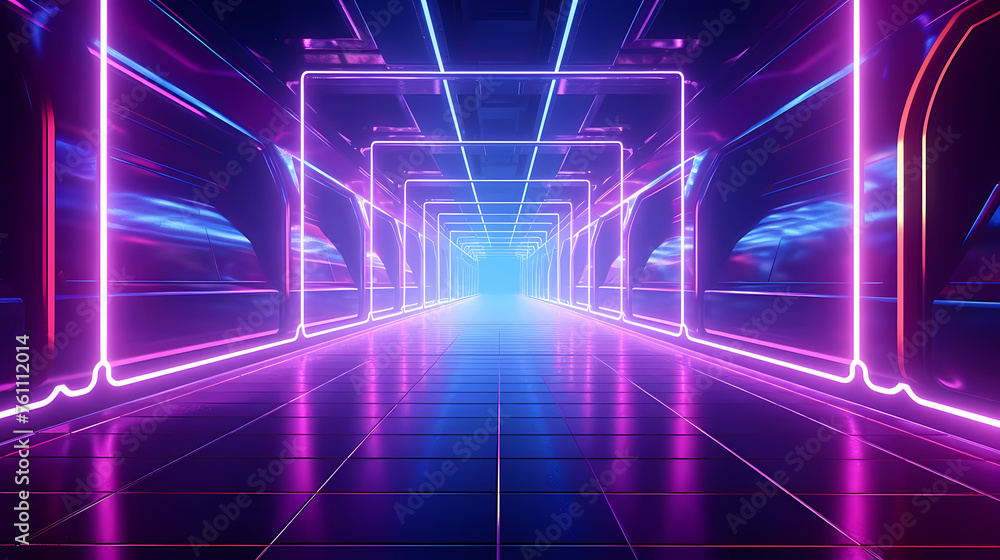 Futuristic empty neon corridor model Futuristic empty neon corridor model