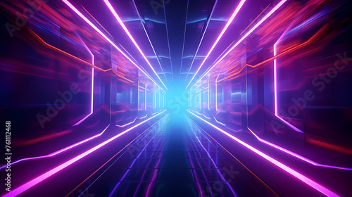 Futuristic empty neon corridor model