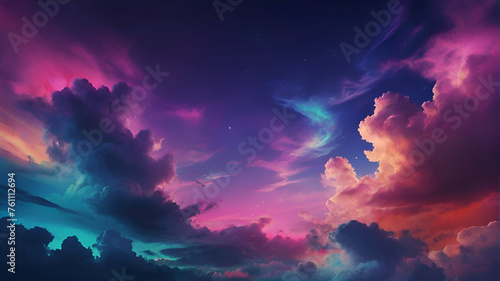 abstract fantasy background of colorful sky with neon clouds, Colorful banner of purple and blue