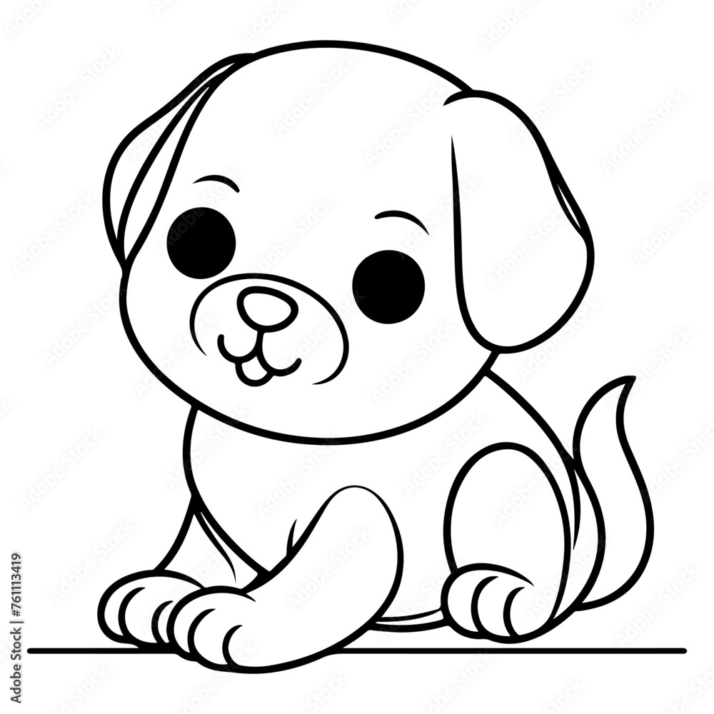 Fototapeta premium hand draw line art cute puppy dog doodle, continuous single clean drawing line dog cartoon style coloring book page for kid vector illustration on white background