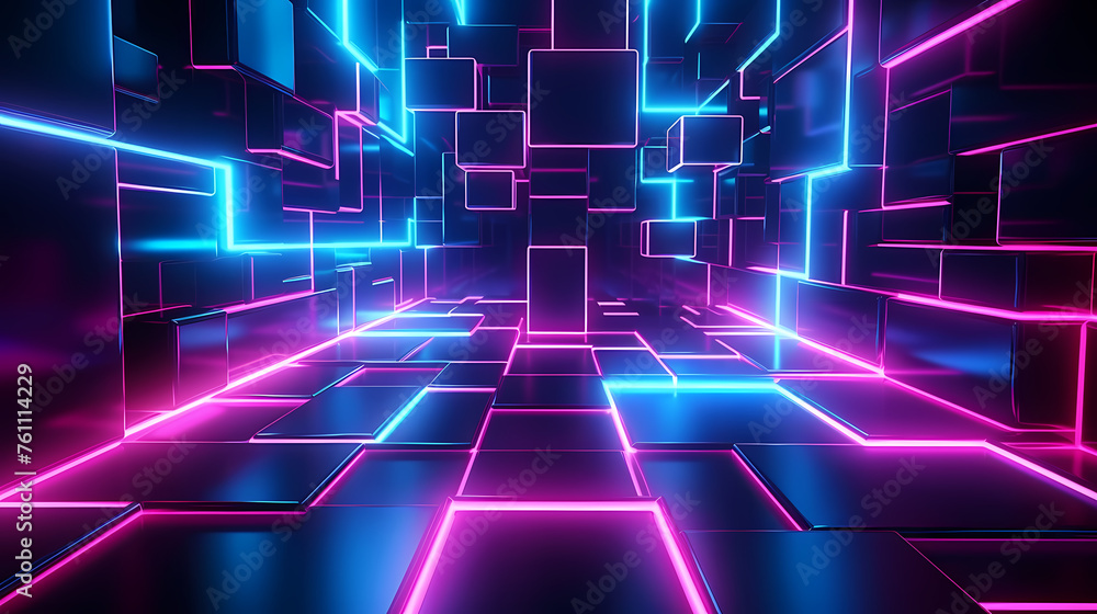 Futuristic empty neon corridor model Futuristic empty neon corridor model