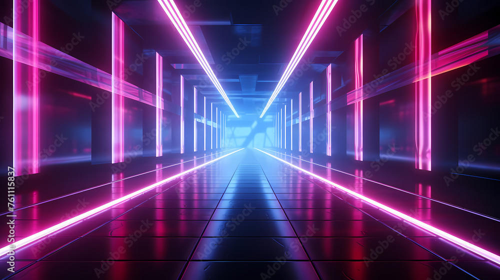 Futuristic empty neon corridor model Futuristic empty neon corridor model