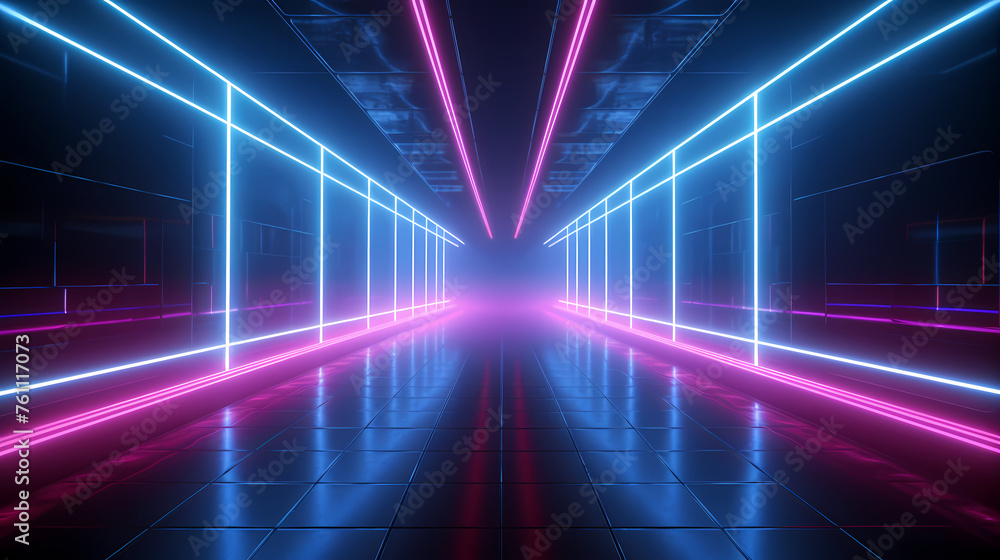 Futuristic empty neon corridor model Futuristic empty neon corridor model