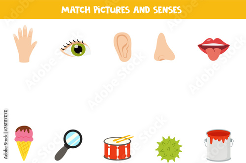 Match objects and senses. Five senses worksheet.