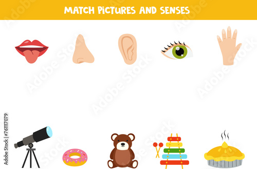 Match objects and senses. Five senses worksheet.