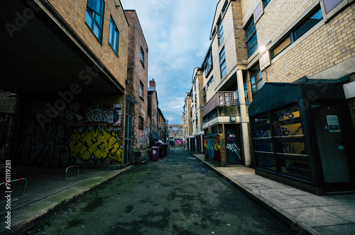 Dark Ghetto street with grafitis in london