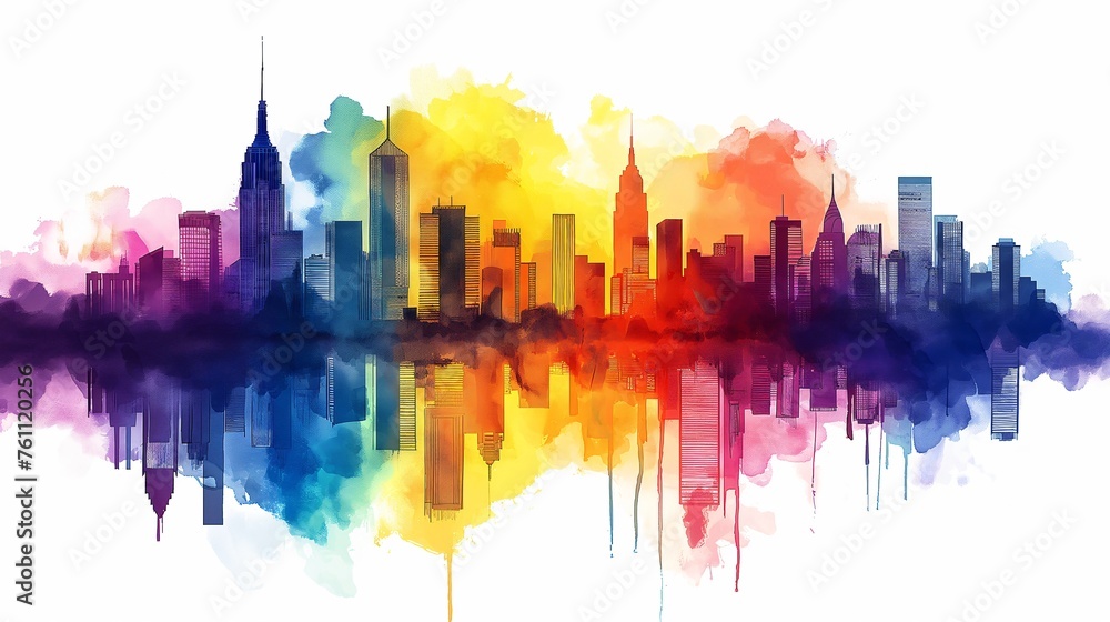 Fototapeta premium Crayon Drawn City Skyline at Sunset Illustration