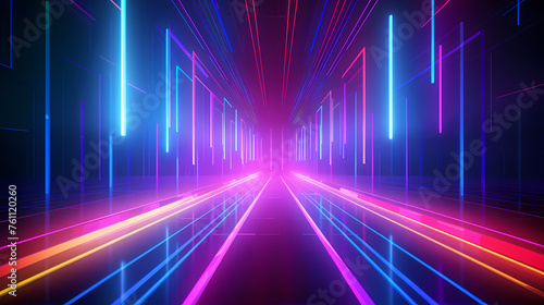 Glowing corridor background, modern corridor illuminated by neon lights