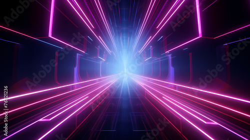 Glowing corridor background  modern corridor illuminated by neon lights