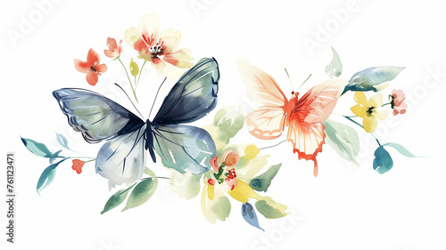 A pink butterfly flutters on a white background