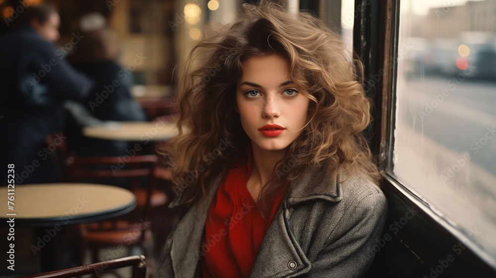 portrait of a woman in a cafe portrait of a woman in a cafe