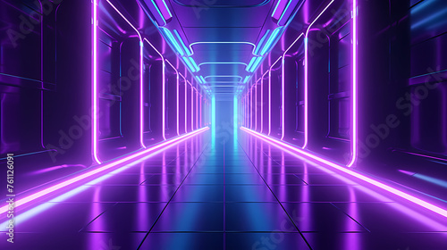 Futuristic sci-fi corridor with glowing and vibrant neon lights