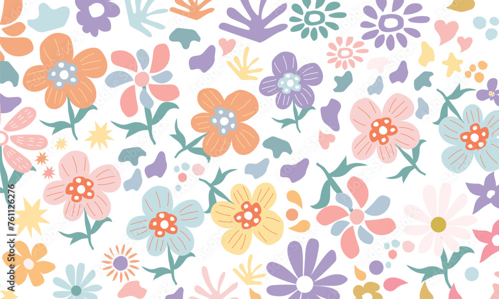 Hand draw Seamless Pattern of Big Floral Illustration.great for textiles, banners, wallpapers, wrapping vector design.