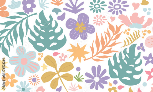 Seamless pattern with hand drawn abstract plants, flowers, leaves. Endless colorful background. Print.great for textiles, banners, wallpapers, wrapping vector design. © K