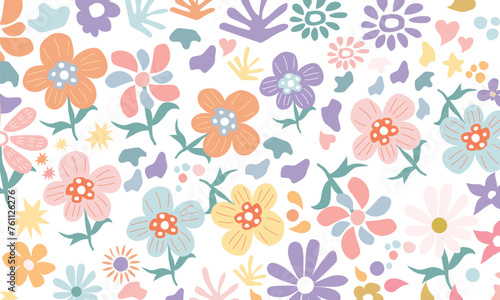 Hand draw Seamless Pattern of Big Floral Illustration.great for textiles, banners, wallpapers, wrapping vector design.