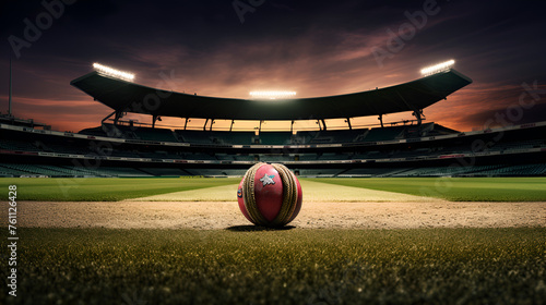  cricket ball stadium night with sport light background generative by artificial intelligence
 photo