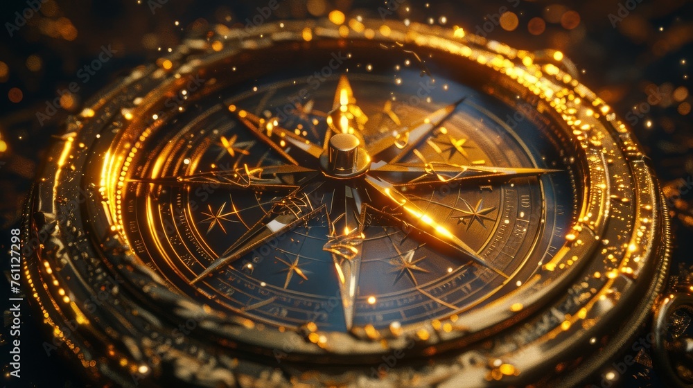 Navigating Compass Amidst Golden Sparks, Symbolizing Adventure and Discovery

