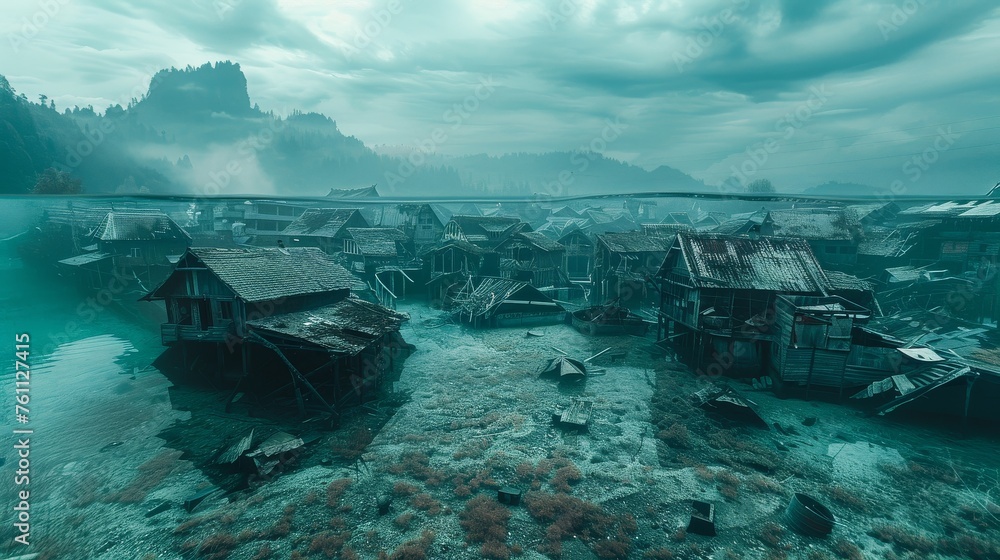 Submerged Village at Dawn, Capturing a Sense of Forgotten History and Tranquility