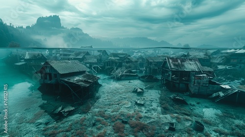 Submerged Village at Dawn  Capturing a Sense of Forgotten History and Tranquility