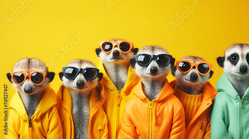 Funny mongooses in glasses and wearing clothes
 photo