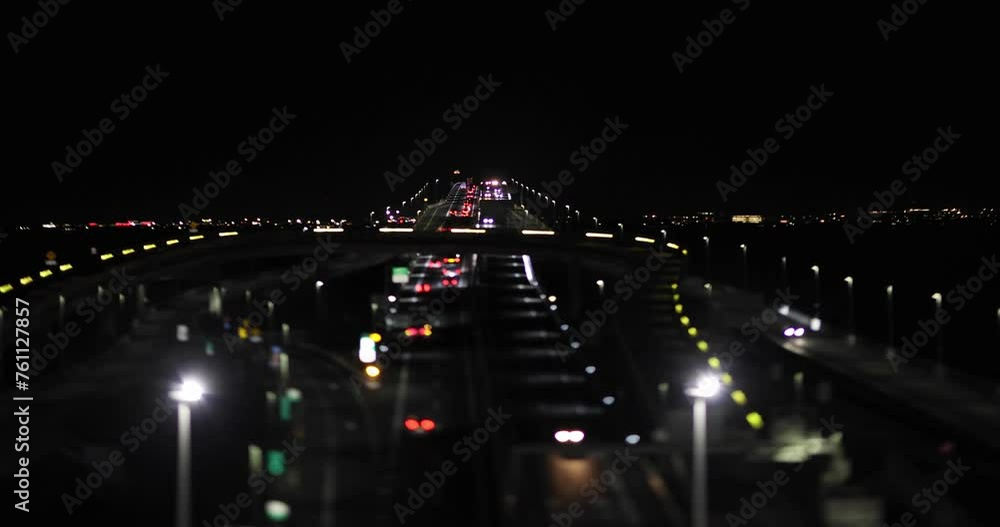 A night miniature traffic jam on the highway at Tokyo bay area in Chiba A night miniature traffic jam on the highway at Tokyo bay area in Chiba
