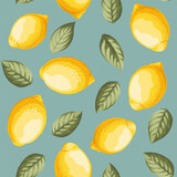 Seamless citrus pattern with lemons. Vector illustration.