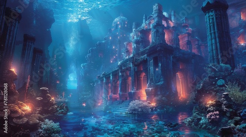 Ancient Underwater City Illuminated by Sunrays  A Portal to Lost Worlds and Memories