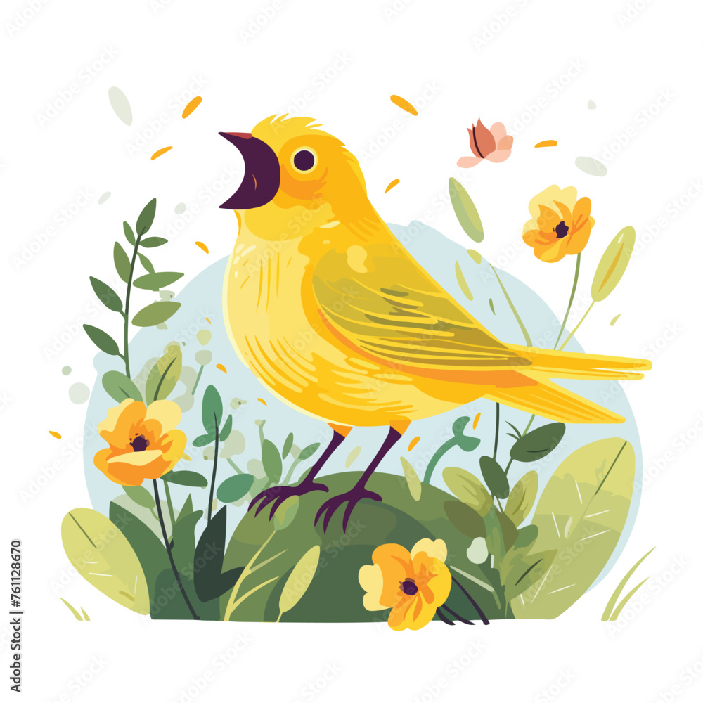 A cheerful canary illustration singing melodiously