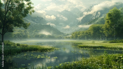 Serenity comes from peaceful breathing in a tranquil  lush setting for emotional calmness