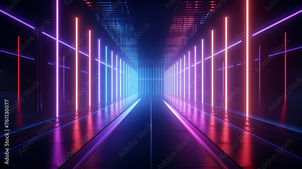 Modern corridor illuminated by neon lights Modern corridor illuminated by neon lights