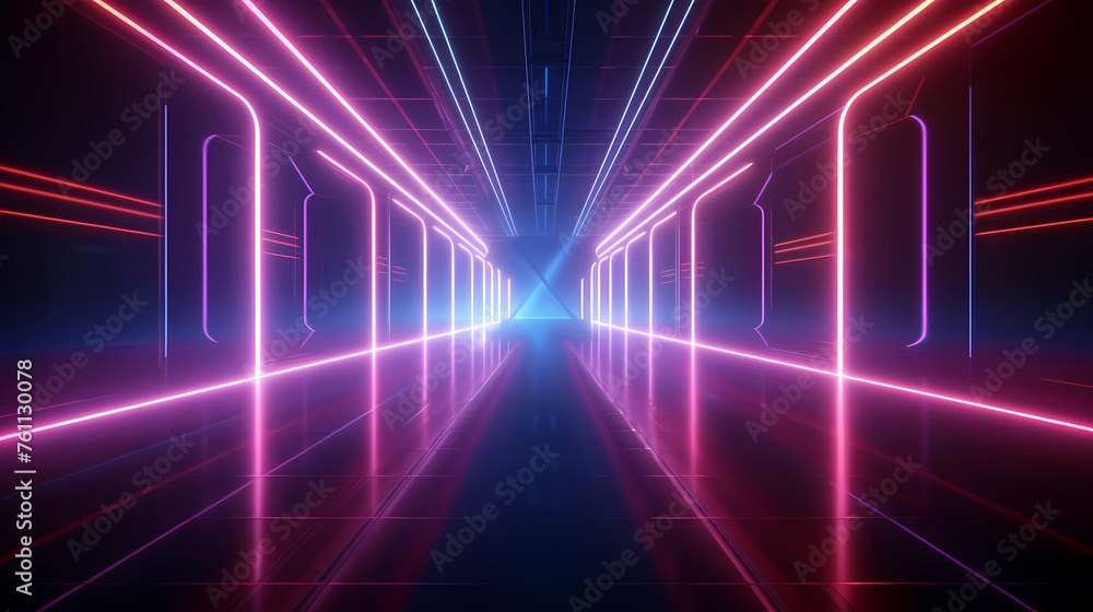 Modern corridor illuminated by neon lights Modern corridor illuminated by neon lights