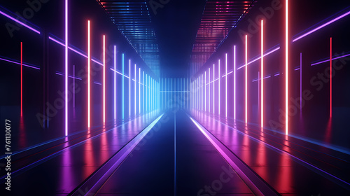 Modern corridor illuminated by neon lights