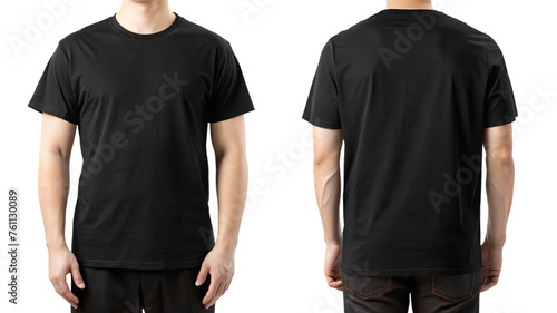Plain black t-shirt front and back for PNG mockup 