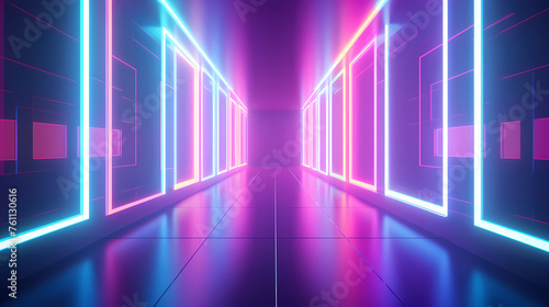 Modern corridor illuminated by neon lights